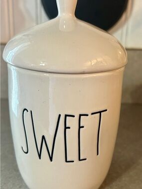 Rae Dunn Cream Ceramic Canister with Black Lettering